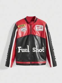 ROMWE Street Life Vintage Street Racing Red & Black Motorcycle Leather Jacket - Multicolor - View 1