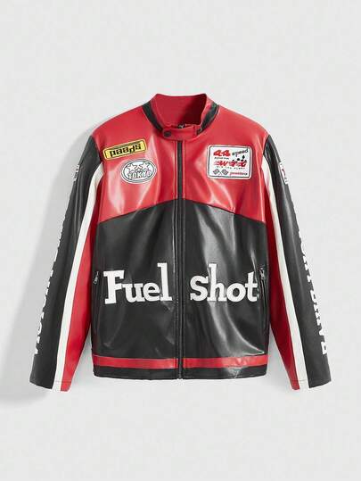 Street Life Veste  de moto vintage de course de rue rouge et noire