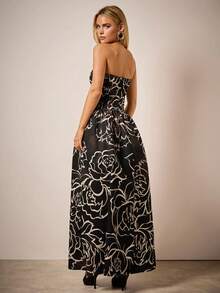 COSMINA 女士优雅花卉印花连衣裙，束腰设计，适合所有季节 - 黑與白 - 查看 2