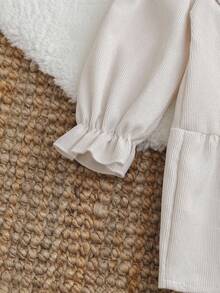 SHEIN Baby Girls' Vintage French Style Corduroy Collar Tie Long Sleeve Dress, Autumn/Winter