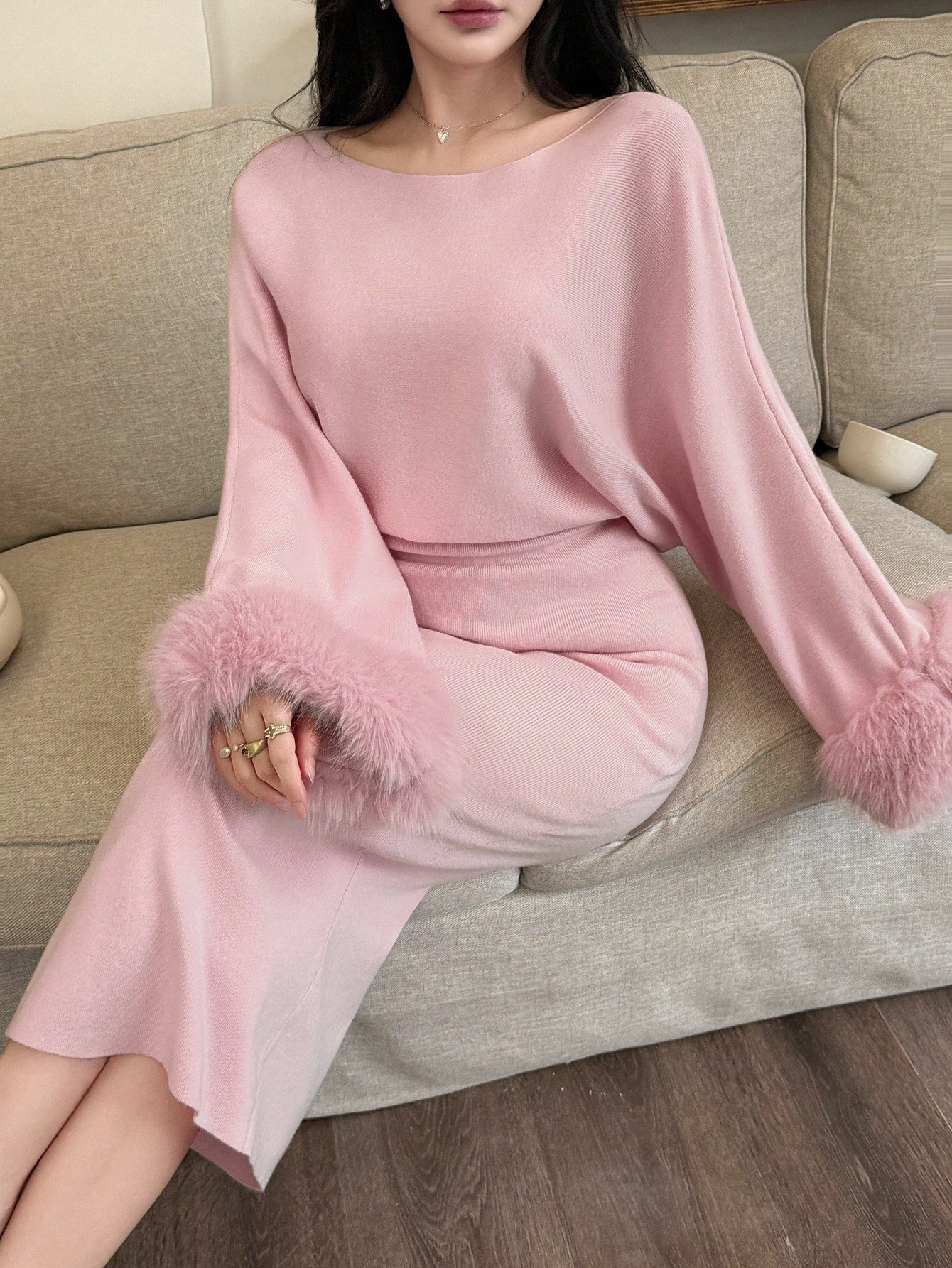 فستان كنزة صوفية مُحبوك أنيق فائق الطول للنساء، خر...