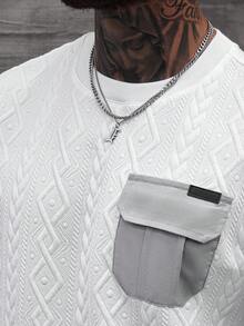 Manfinity CasualCool Men's Geometric Embossed Round Neck Long Sleeve Casual Pocket Patchwork Sweatshirt, Autumn