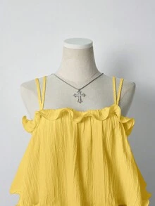 INAWLY Camiseta sin mangas de unicolor con volantes en el bajo para vacaciones de verano - Amarillo - Ver 6