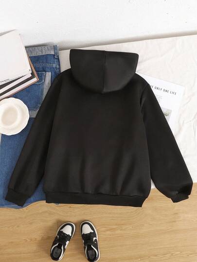 SHEIN 秋冬款青少年女孩休闲连帽开衫夹克