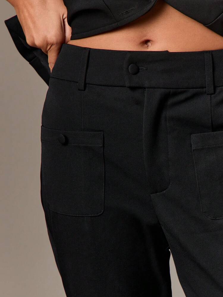 High-Waisted Flared Pants With Button Details