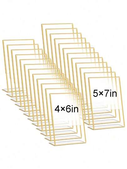 1/3/6pcs,Gold Borders Acrylic Sign Holder Picture Frame Display Stand Clear Paper Holder Table Menu Stands For Wedding Office Restaurant;Slanted Acrylic Advertising Stand, L Stand, Transparent Valentine's Day, Valentines Wedding, Birthday,Decorations, Suplies