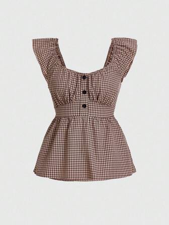 Kawaii Women's Plaid Waist-Cinched Shirt