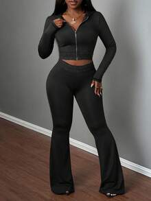 Slaydiva Áo chui đầu phối màu thu đông, áo khoác thể thao dài tay thường ngày dành cho nữ - màu đen - Xem 4