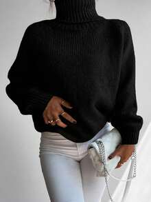 RueChic Turtleneck Raglan Sleeve Sweater - Black - View 6