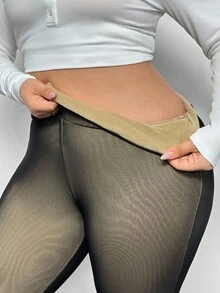 Truni Sometimesglam Plus Size Women Stirrup Leggings, Autumn/Winter Elastic Fitted Leggings, For Pear Triangle Body Shape - Black - View 3