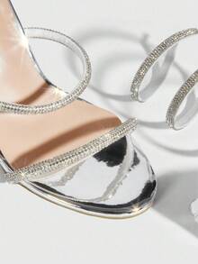 CUCCOO SZL Pointed Toe Stiletto Rhinestone Embellished Sexy Women's High Heel Sandals - Silver - View 6