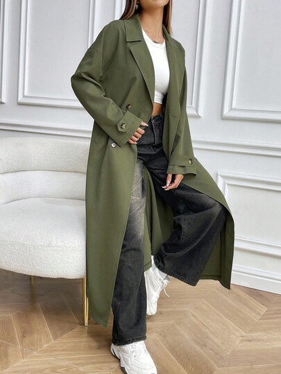 SHEIN Almamuse 女式纯色双排扣休闲百搭长袖风衣
