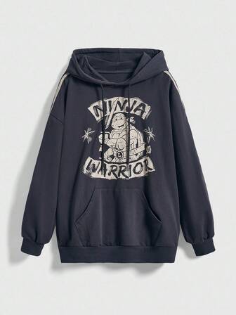 TEENAGE MUTANT NINJA TURTLES X ROMWE Damen Lässig Street Style Hoodie mit Buchstaben- und Schildkrötendruck