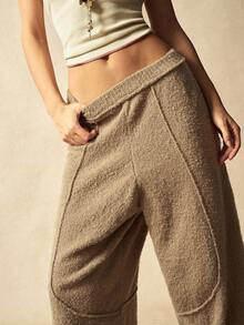 Bohemela Women's Casual Solid Color Knit Pants, Autumn/Winter - Apricot - View 5