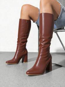 Fashion Boots para Mujer, Bota Alta con Tacón Grueso y Punta Fina, Estilo Elegante y Moderno, Disponibles en Diferentes Colores, Cierre Lateral, Comodidad y Estilo para Otoño/Invierno, Perfectas para Looks Casual o Formal - Camel - Ver 2