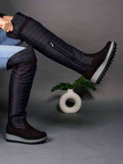 Bota Alta de Invierno para Mujer, Forrada y Acolchonada, Diseño Impermeable con Cierre Lateral y Suela Dentada Antiderrapante, Estilo Casual y Urbano para Frío Extremo, Disponible en Negro