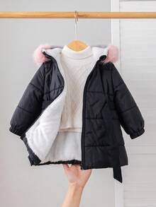 SHEIN Babygirl Cute Versatile Casual Warm Fleece Hooded Padded Coat, Autumn/Winter Fall