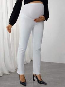 SHEIN Adjustable Waist Frayed Hem Maternity Skinny Casual Jeans - White - View 3