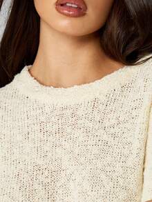 MISSGUIDED 奶油色圈圈针织迷你毛衣裙长袖冬秋季舒适超大针织休闲套头衫连衣裙，圆领和罗纹下摆 - 白色 - 查看 4