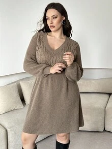 Modelyn 秋冬大码纯色针织休闲连衣裙 - 薄荷綠 - 查看 3