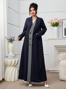 Yasmyna Abaya de mujer con estampado de cuadros y parches, de estilo único y elegante para el día a día - Azul Marino - Ver 5
