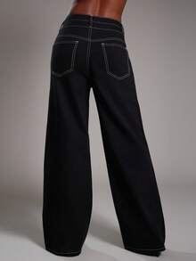 NYA SZN Pantalón vaquero de tiro alto, pierna recta, con bolsillos cargo, banda cruzada, técnico, casual de uso diario, vintage, streetwear, Y2K, grunge, para salir de noche, otoño, verano, adecuado para ir al trabajo, declaración, festival, Día del Rey, para mujeres - Negro - Ver 2