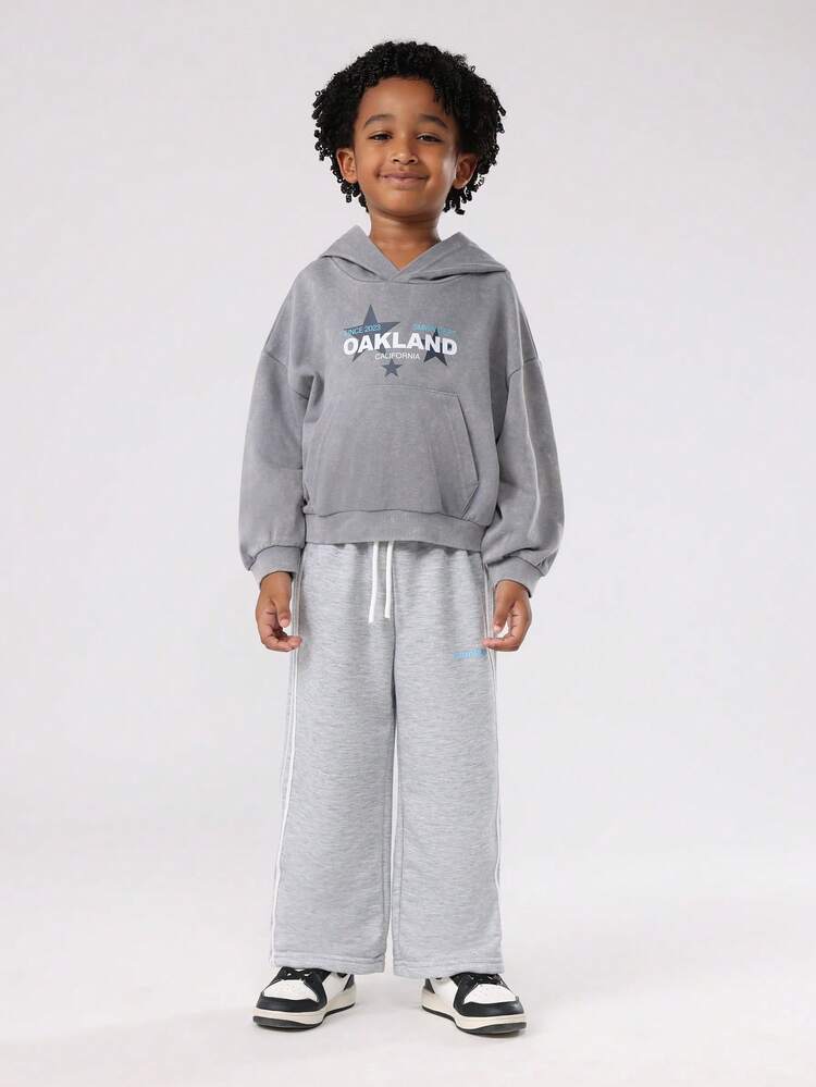 Graphic Print Hoodie With Stars And Centre Pocket