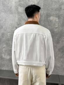 ESTAVOR Men's Autumn Contrast Color Lapel Long Sleeve Single-Breasted Casual Denim Jacket - Beige - View 3