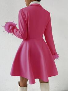 RosyDaze 优雅长袖大衣，秋冬 - 玫紅色 - 查看 2