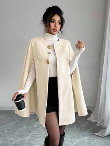 Elenzga 女士时尚斗篷袖外套 - 杏色 - 查看 4