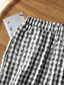 Rusticease Women's Elastic Waist Plaid Casual Straight Loose Versatile Pants Cozy Fall And Winter Clothes For Women  New Year Women's Clothes  Elegant  Gingham Pants Checkered Pants New Year Look - Black and White - View 6