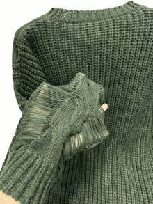 Franclia Novo Suéter Vintage Folgado e Aconchegante de Tricô Trançado Verde Escuro para Mulheres, Outono/Inverno