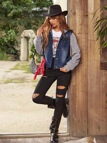 EMERY ROSE Chaqueta Vaquera Con Capucha Y Diseño 2 En 1 Para Mujer - Azul - Ver 6
