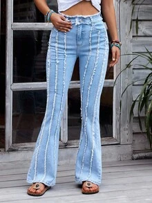 EMERY ROSE Jeans ribete sin dobladillo de pierna bootcut - Lavado ligero - Ver 1