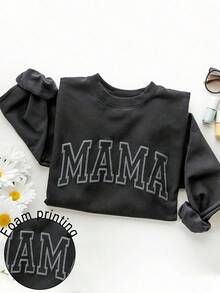 EMERY ROSE Women Regular Fit Crew Neck Long Sleeve Sweatshirt With "MAMA" Slogan, Spring/Autumn Fall Cloth For Women Winter - Black - View 1