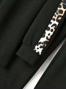 Rusticease 2件套女士休闲连帽长袖上衣和宽松裤子套装 - 黑色 - 查看 4