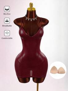 Amplova Robe moulante sexy à motif de crocodile pour femmes grandes tailles - Rouge foncé - Voir 1