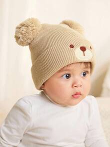Cozy Pixies 2 件装可爱熊表情婴儿帽，针织加厚保暖防风帽，适合户外使用