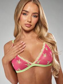 Missguided x Playboy Bunny Print Mesh Triangle Bralette Set With Lace Trim Retro Y2K Style Delicate Lingerie Set With High Cut Brief Intimates Soft - Multicolor - View 3