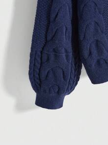 ROMWE Women's Y2K Vintage Navy Blue Cable Knit Sweater - Navy Blue - View 4