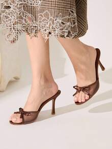 CUCCOO CHICEST Brown PU Women's Round Toe High Heel Mule Sandals Spring Shoes Spring Break Easter Prom Heels For Christmas - Bronze - View 2