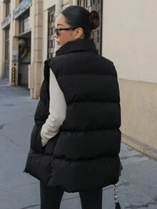 DAZY Chaleco acolchado estilo chaqueta para mujer, chaqueta/chaleco de otoño/invierno - Negro - Ver 2