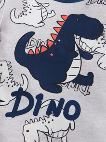 Toddler Boys' Cartoon Dinosaur & Letter Print Crew Neck Long Sleeve Top And Elastic Waist Pants Pajama Set, Spring/Autumn - Light Grey - View 7