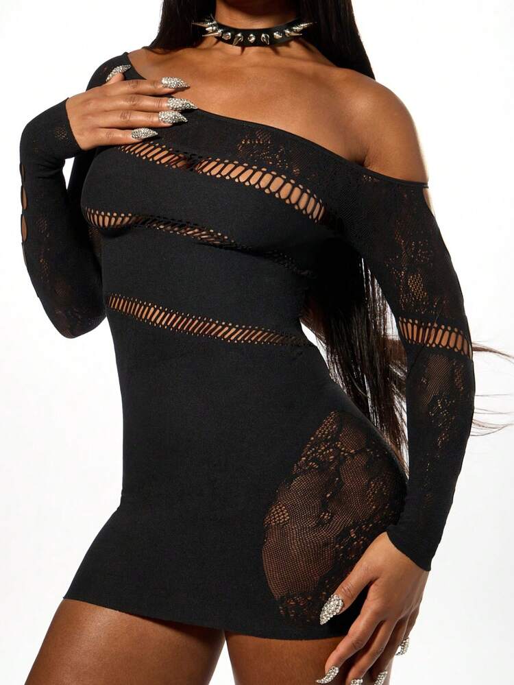 SUMWON WOMEN Off Shoulder Bodycon Dress With Lace Panels