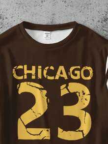 SHEIN CHICAGO, 23, MARRON, Sweat-shirt-shirt ample à manches longues style minimaliste casual pour garçon préadolescent, convient pour l'automne/l'hiver - Multicolore - Voir 4