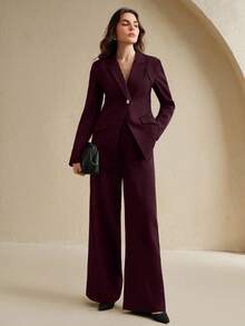 Anewsta Elegant Burgundy Elegant Business Casual Women's Blazer Jacket, Waist Cinched Design, Long Sleeve - Burgundy - View 3