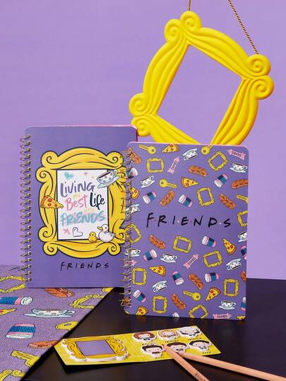 FRIENDS X SHEIN 2pcs/Set A5 Size Allover Print Notebook, School Supplies,Suitable For Men, Women, StudentsGifts