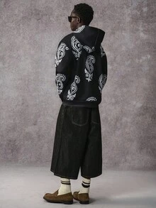 STYNVO Men's Casual Full Print Pocket Hoodie, Autumn - Black - View 2