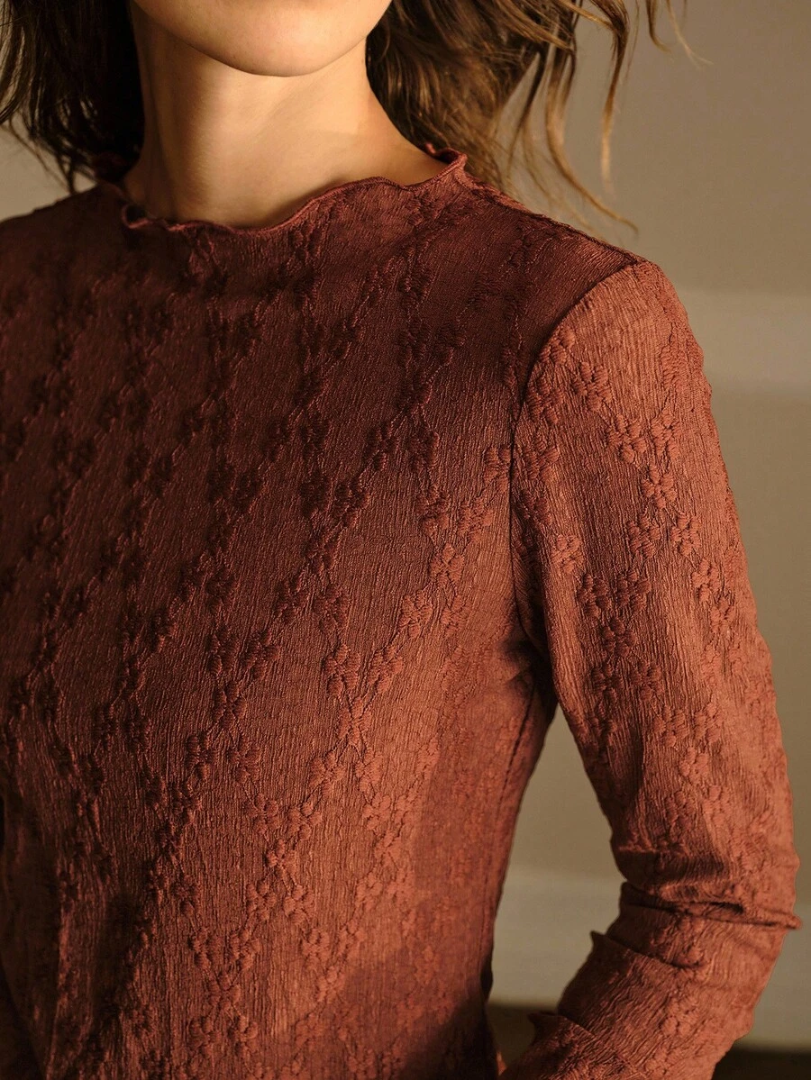 MOTF PREMIUM TEXTURED LETTUCE TRIM T-SHIRT - Brown - View 2