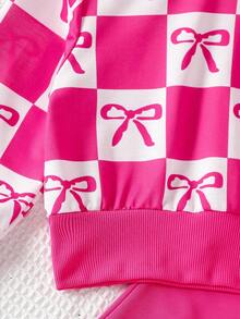 Sparklyn 2pcs/Set Girls' Casual Purple Bow Decor Cute Style Set Fall Winter - Hot Pink - View 6